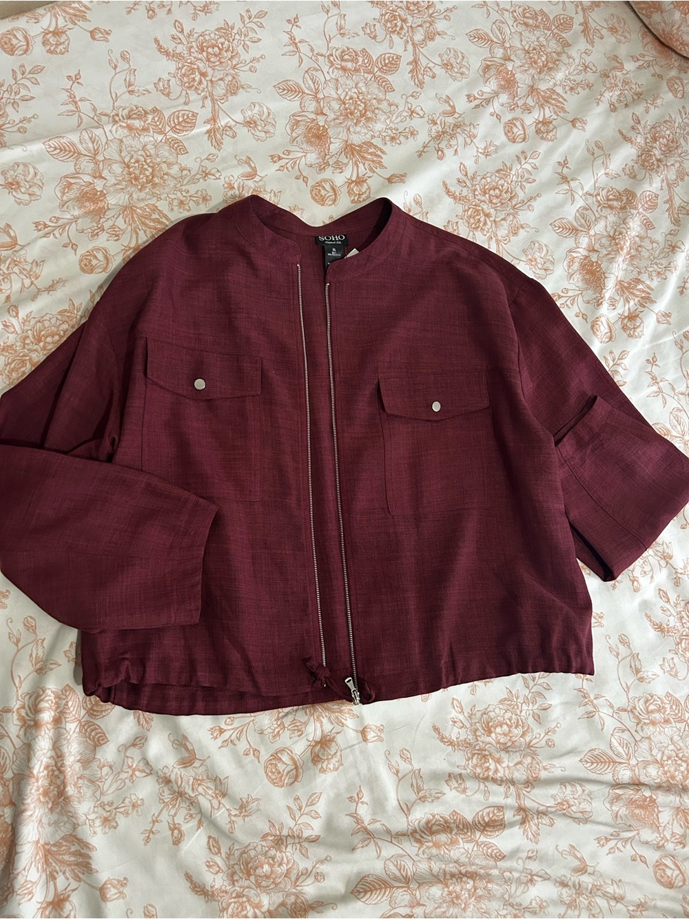 Soho Burgundy Zip-Front Utility Jacket